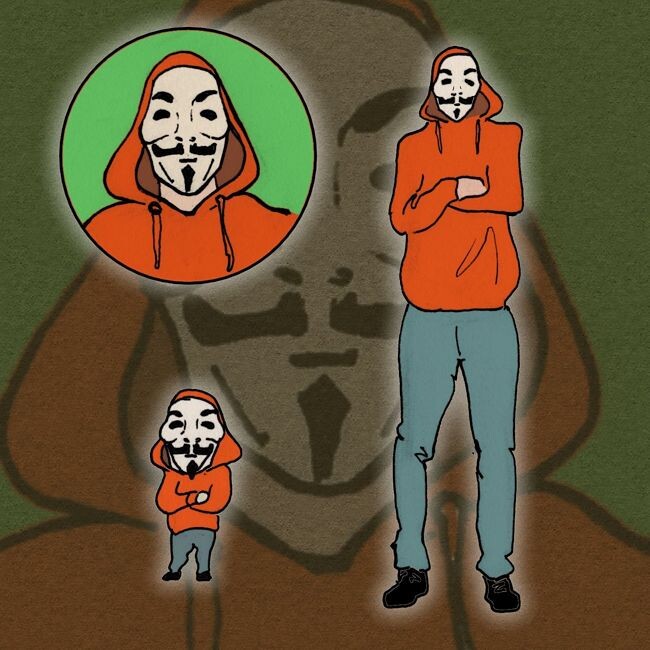 anonymous character in Guy Fawkes mask