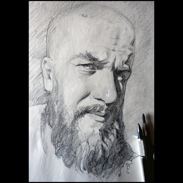 autoportret kolor, szkic ołówkiem