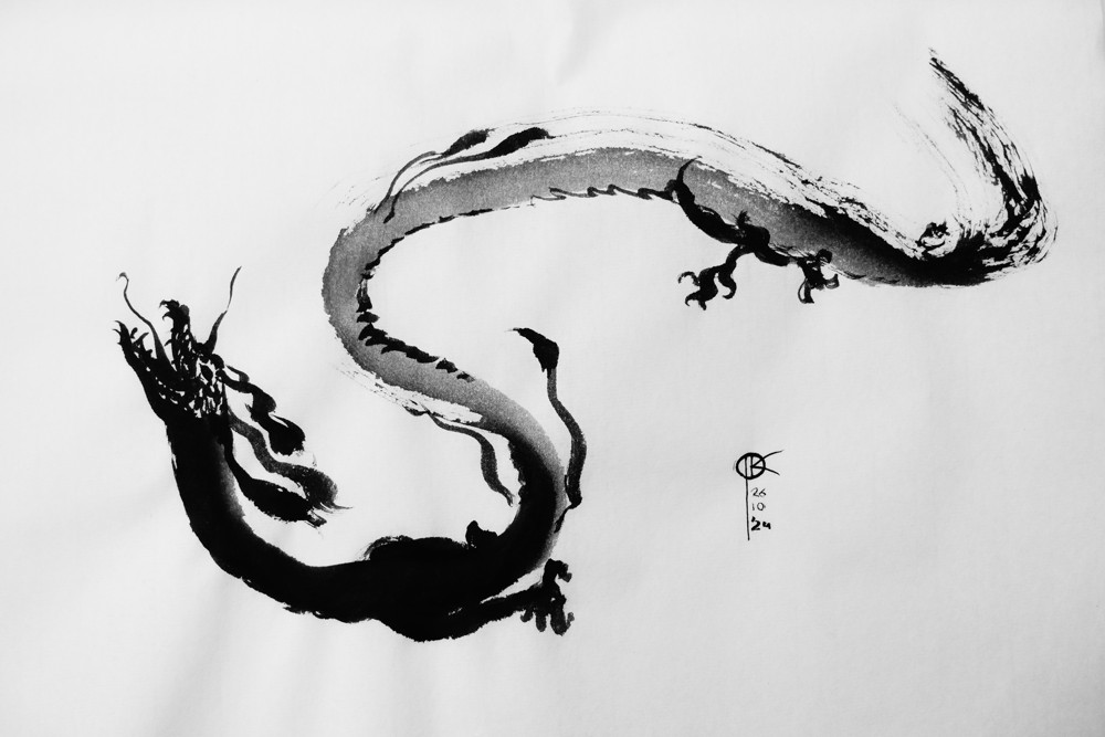 rysunek tuszem - smok chiński